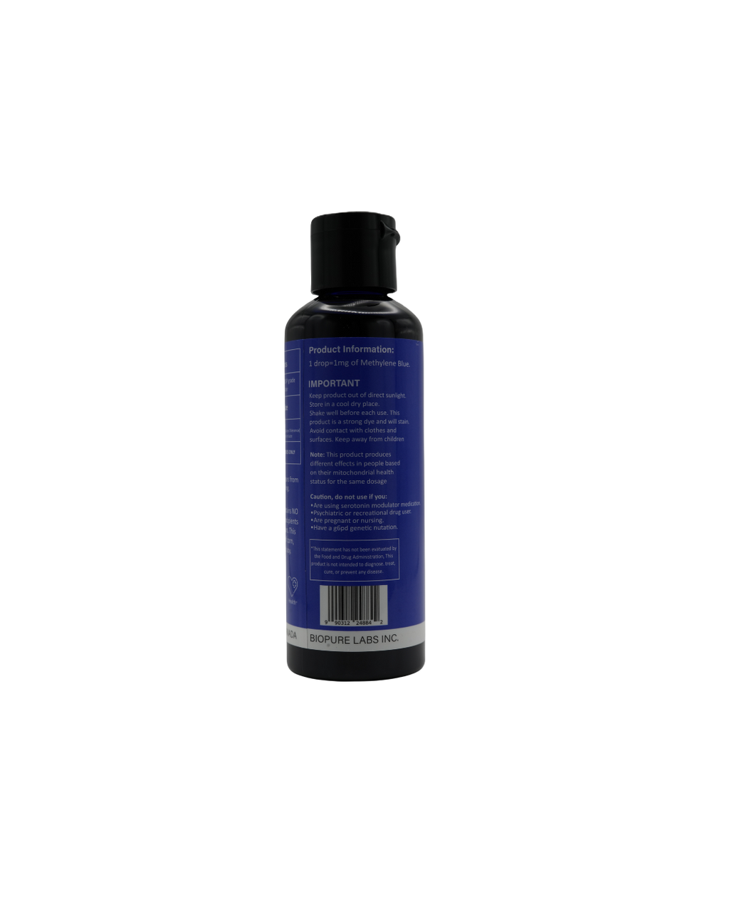 Biopure Labs - 2% Methylene Blue - High Concentrate - 100ml Aqueous Solution - Ultra High Purity - USP Pharmaceutical Grade - Made in Canada