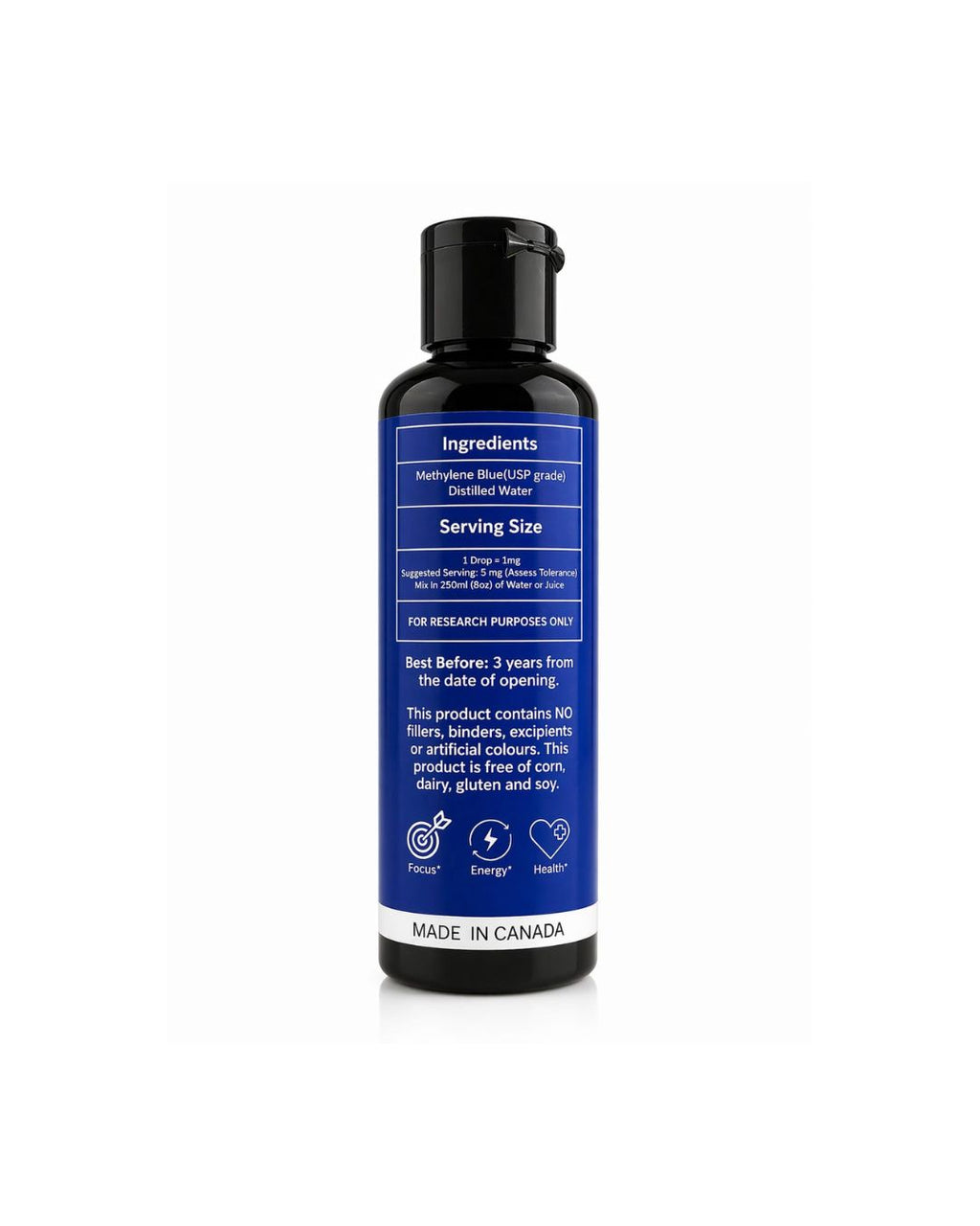 Biopure Labs - 2% Methylene Blue - High Concentrate - 100ml Aqueous Solution - Ultra High Purity - USP Pharmaceutical Grade - Made in Canada
