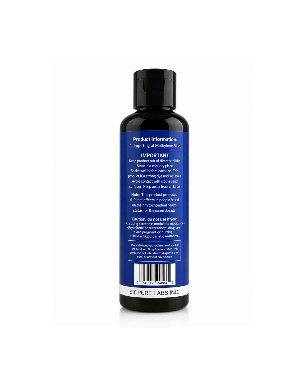Biopure Labs - 2% Methylene Blue - High Concentrate - 100ml Aqueous Solution - Ultra High Purity - USP Pharmaceutical Grade - Made in Canada